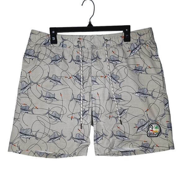 Reyn Spooner Marlin Fish Swim Trunks Shorts Large Gray Lined 7" inseam Fishing - Picture 1 of 12